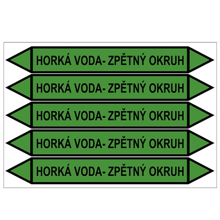 Značení potrubí, horká voda - zpětný okruh